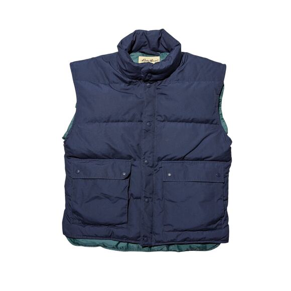 Vintage Eddie Bauer Lined Goose Down Puffer Vest Navy Blue Size Large - Picture 1 of 16